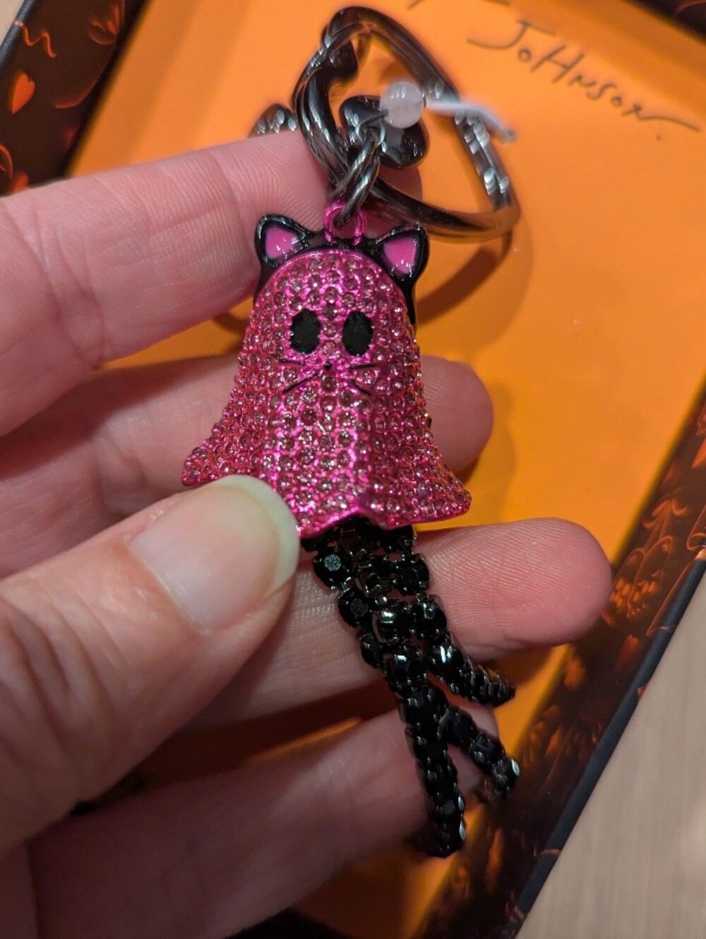 Betsey Johnson Pink Crystal Kitten Ghost Keychain Bag Charm - Picture 2 of 7